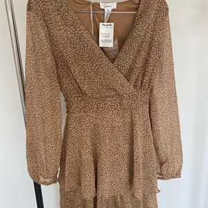 Leopard Print Brown Patterned Long Sleeve Dress